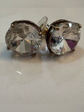 Kate Spade Large Round Clear Crystal Stud Earrings with Gold Prongs
